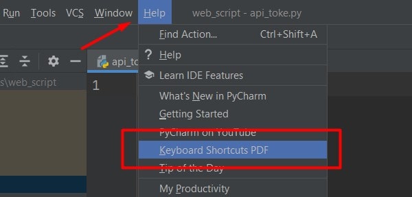 Горячие клавиши в IDE PyCharm