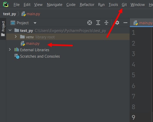 как добавить git в pycharm